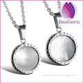 round stainless steel couple pendant with white shell